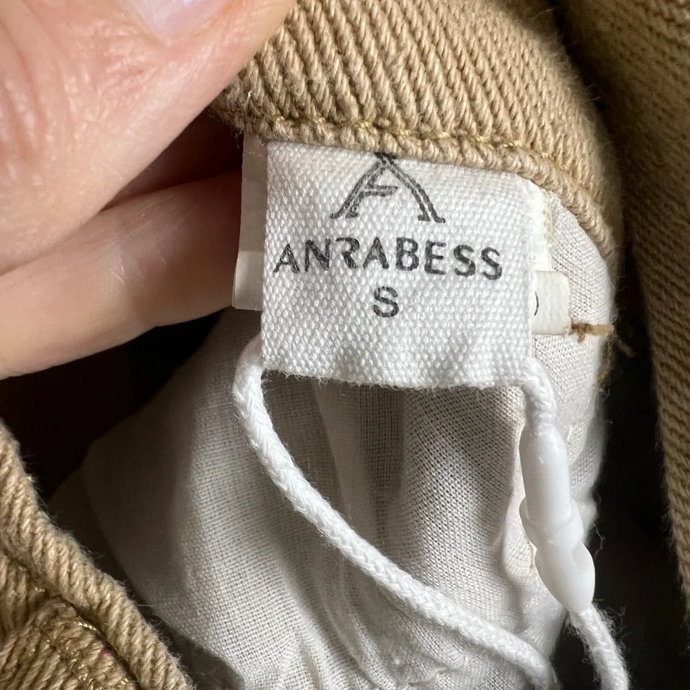 NEW Anrabess Small 4/6 Khaki Cross Back Design Denim Overalls - Picture 12 of 14